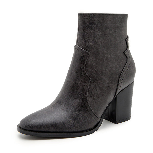 Botas Cortas de Tacón Grueso para Otoño e Invierno