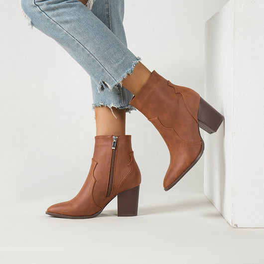 Botas Cortas de Tacón Grueso para Otoño e Invierno - Image 3