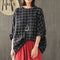 Camiseta Cuadros Lino Mujer Talla Grande Suelta