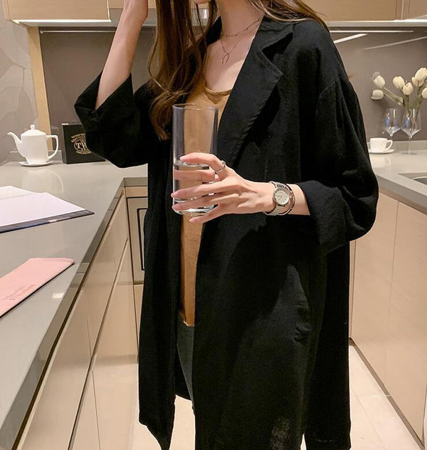 Abrigo Trench Corto Entallado para Mujer - Cardigan Elegante de Manga Larga