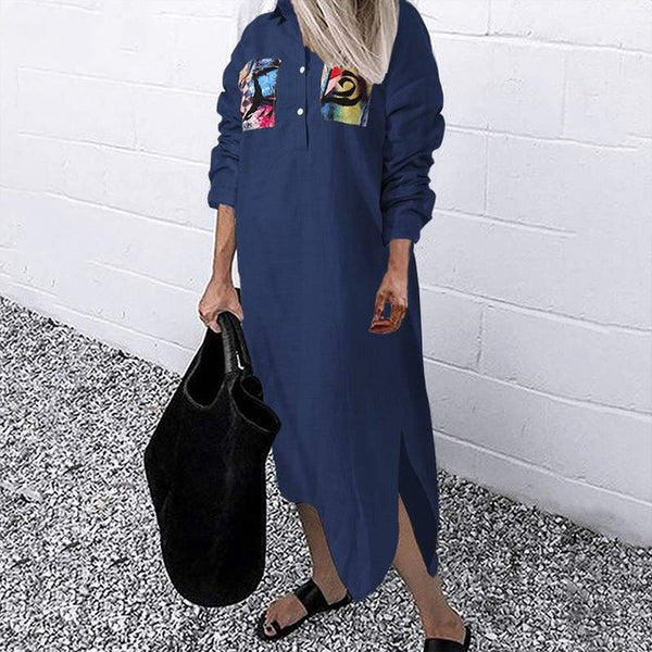 Vestido Camisero Largo con Solapa para Mujer - Manga Larga Otoño