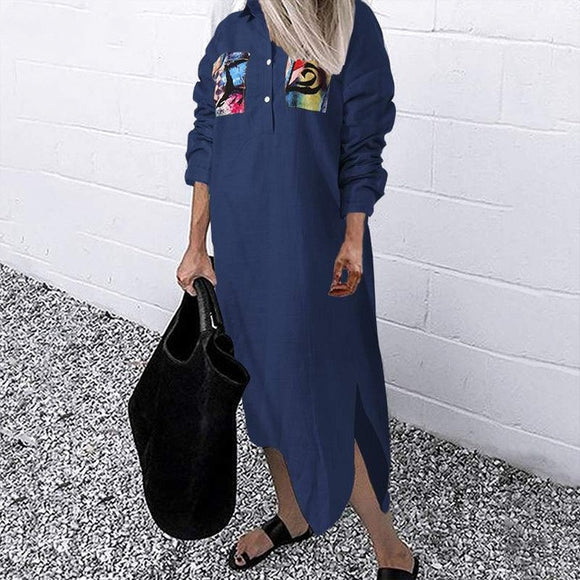 Vestido Camisero Largo con Solapa para Mujer - Manga Larga Otoño