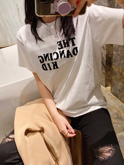 Camiseta de Algodón Puro con Estampado de Letras - Unisex Cuello Redondo Manga Corta - Image 19