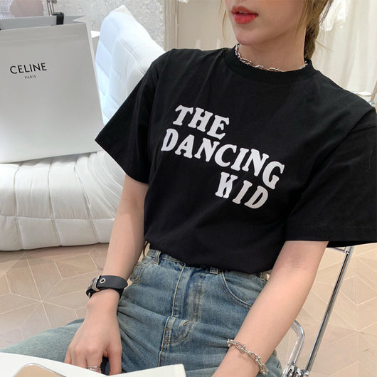 Camiseta de Algodón Puro con Estampado de Letras - Unisex Cuello Redondo Manga Corta - Image 30
