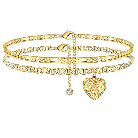 Pulsera Tobillera Ajustable con 26 Letras en Aleación - Set Múltiple para Mujer