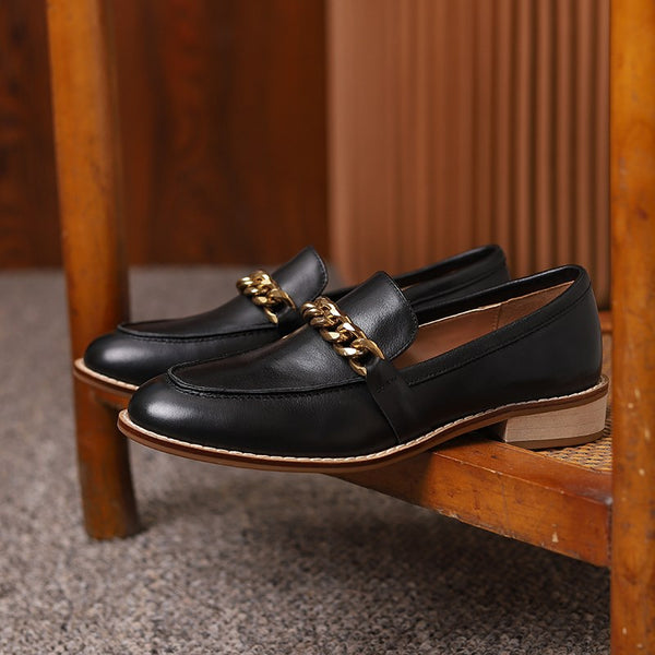 Mocasines de Tacón Grueso con Punta Redonda