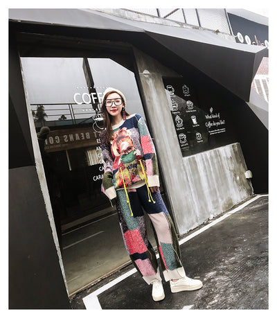 Conjunto de Suéter Cuadros con Cinta y Combinación de Colores para Mujer - Image 8