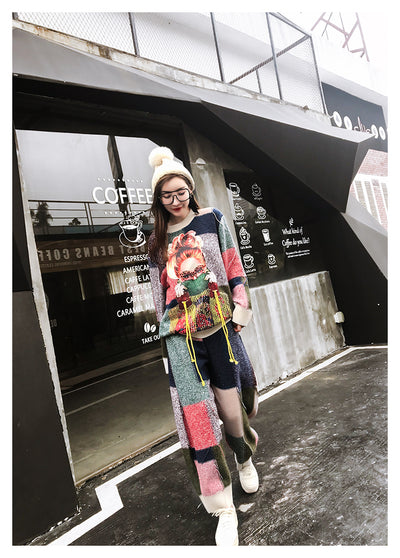 Conjunto de Suéter Cuadros con Cinta y Combinación de Colores para Mujer - Image 3