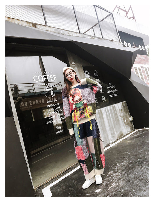 Conjunto de Suéter Cuadros con Cinta y Combinación de Colores para Mujer