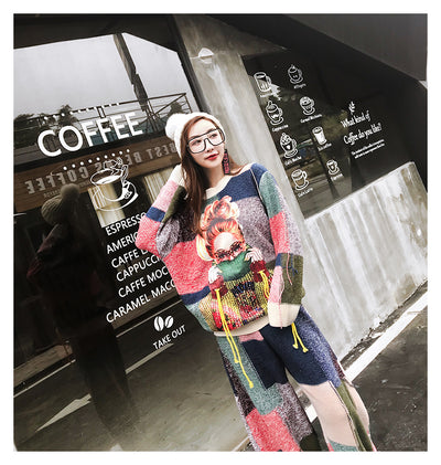 Conjunto de Suéter Cuadros con Cinta y Combinación de Colores para Mujer - Image 6