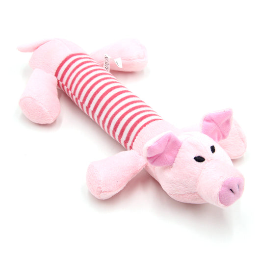 Grey plush elephant dog toy with a blue and white striped body, black eyes, and white inner ears. - Image 10