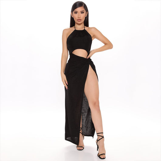 Falda Larga Elegante con Escote Halter y Detalles de Encaje - Image 3