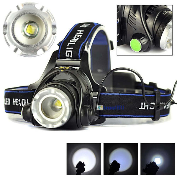 Linterna Frontal LED de Pesca con Zoom Ajustable y Luz Potente
