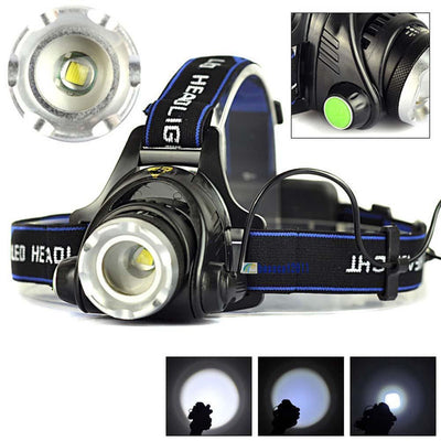 Linterna Frontal LED de Pesca con Zoom Ajustable y Luz Potente