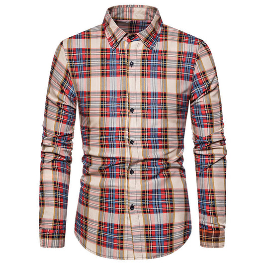 Camisa Casual Estampada Slim Fit Cuello Solapa Manga Larga para Hombre