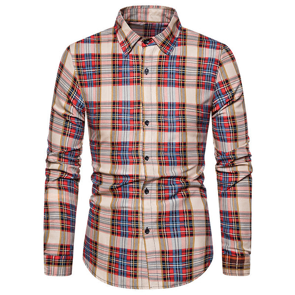Camisa Casual Estampada Slim Fit Cuello Solapa Manga Larga para Hombre