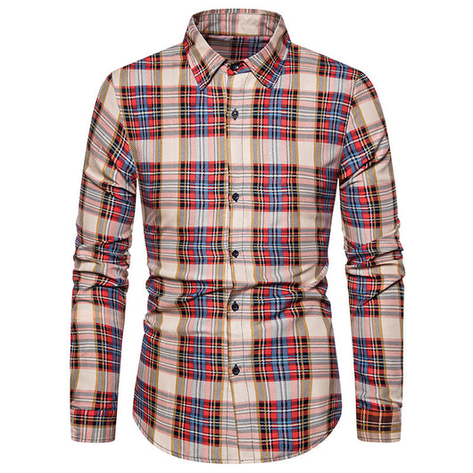 Camisa Casual Estampada Slim Fit Cuello Solapa Manga Larga para Hombre