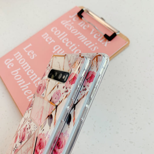 Funda de Celular con Patrón de Mármol Geométrico y Detalles Florales Electrochapada - Image 2