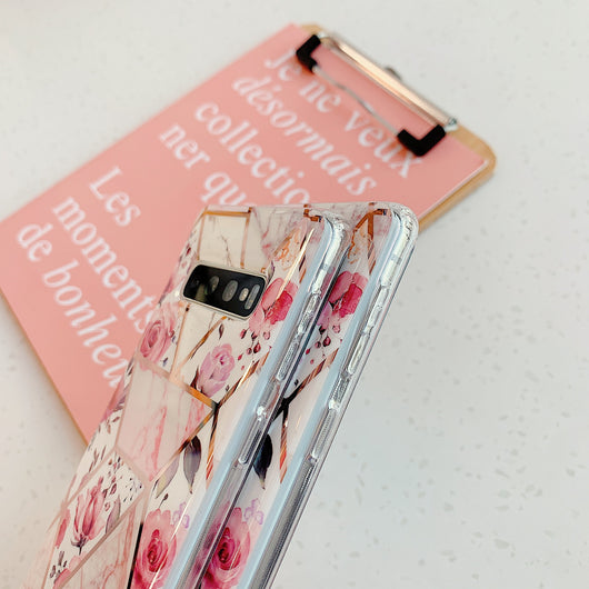 Funda de Celular con Patrón de Mármol Geométrico y Detalles Florales Electrochapada - Image 2
