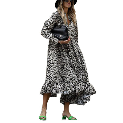 Vestido Largo Estampado Leopardo con Manga Larga y Escote en V - Image 3