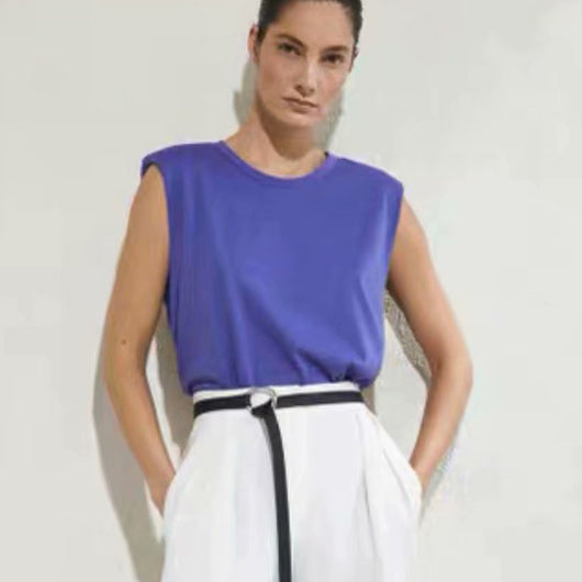 Blusa Casual de Algodón para Mujer sin Mangas con Hombreras - Image 10