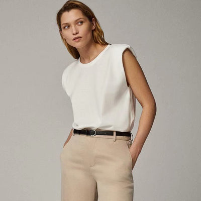 Blusa Casual de Algodón para Mujer sin Mangas con Hombreras - Image 14