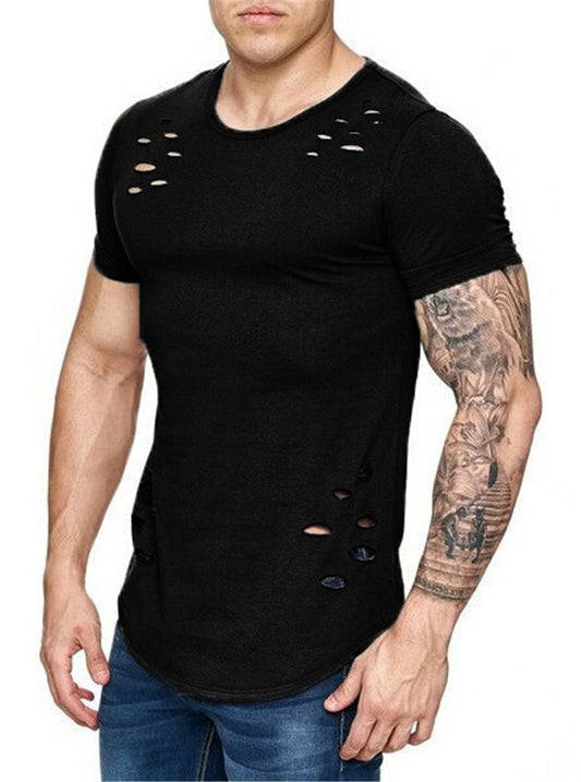 Camiseta Holgada Básica para Hombre con Detalles Rotos - Tallas Grandes