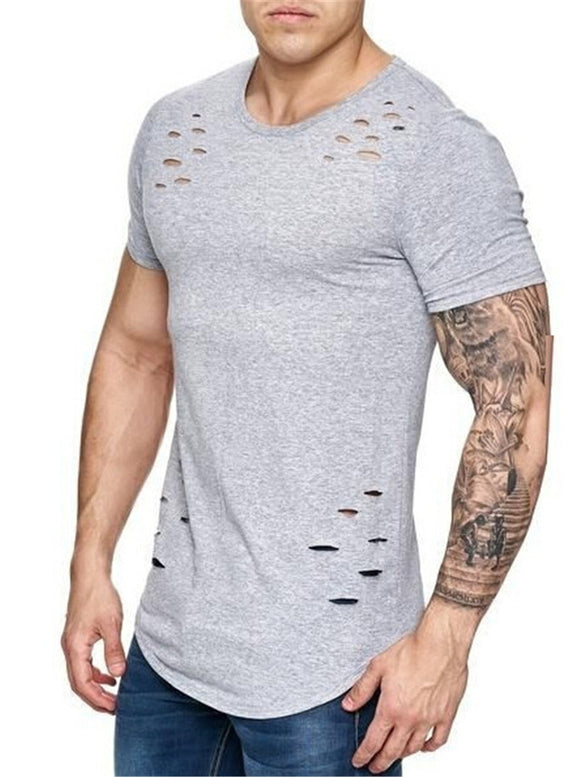 Camiseta Holgada Básica para Hombre con Detalles Rotos - Tallas Grandes