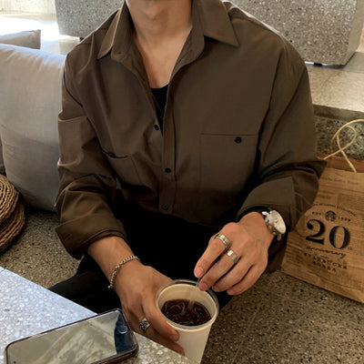 Camisa Manga Larga Estilo Coreano Retro para Hombre - Image 9