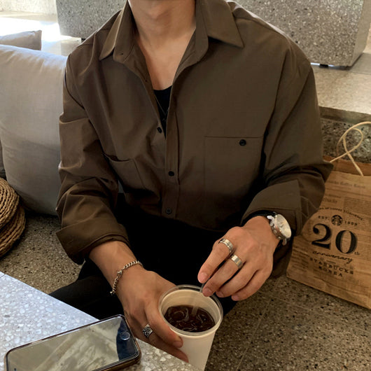 Camisa Manga Larga Estilo Coreano Retro para Hombre - Image 9