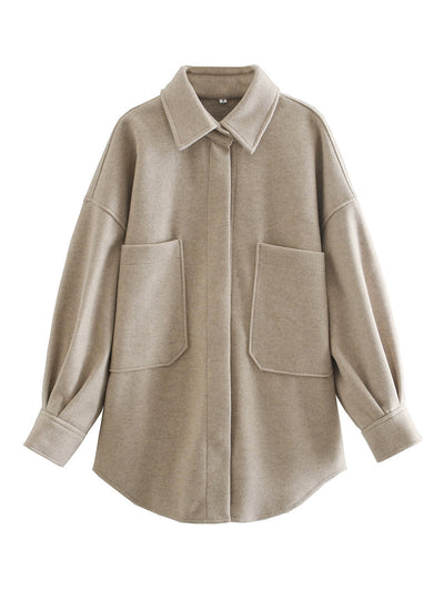 Chaqueta Camisa Suelta de Lana con Solapa Abotonada - Image 3