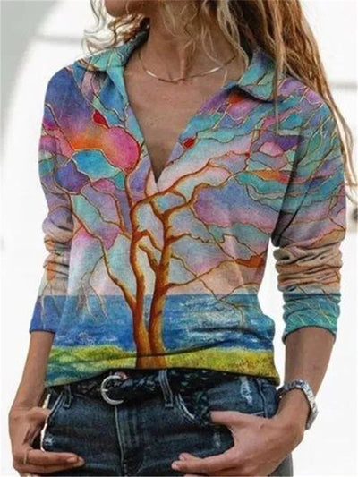 Blusa Larga Estampada Cuello V para Mujer - Image 2