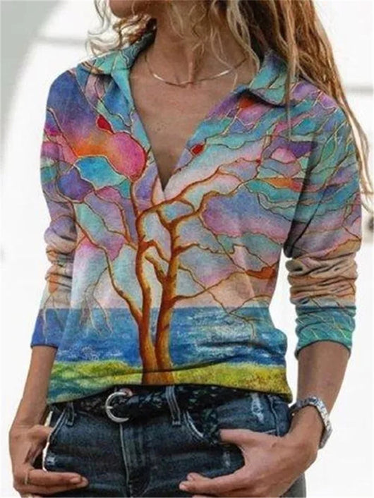 Blusa Larga Estampada Cuello V para Mujer - Image 2