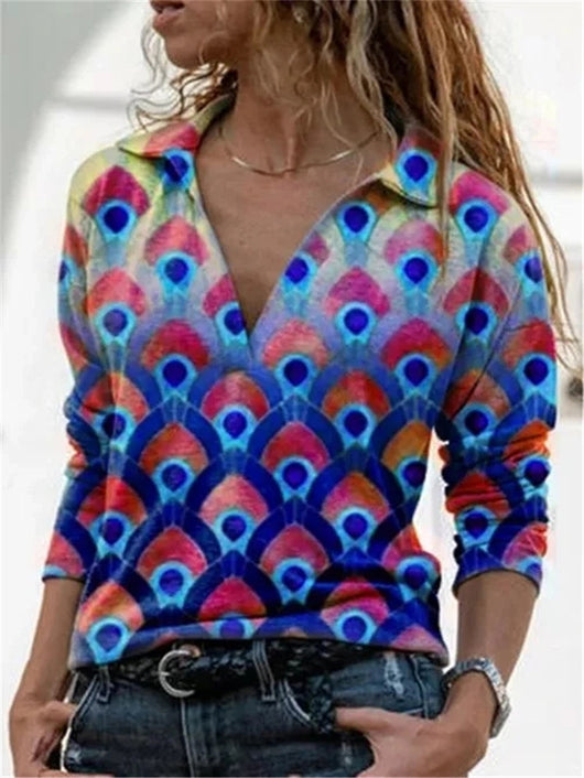 Blusa Larga Estampada Cuello V para Mujer - Image 3