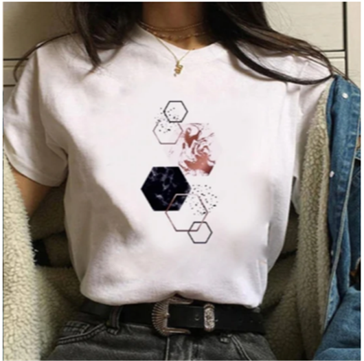 Camiseta Suelta Estampada para Mujer - Cuello Redondo Manga Corta - Image 8