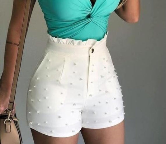 Shorts Cortos para Mujer Cannon Beads Color Sólido Diseño Sexy