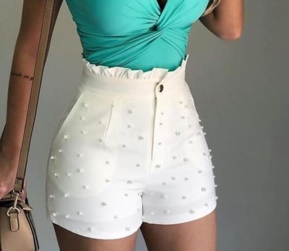 Shorts Cortos para Mujer Cannon Beads Color Sólido Diseño Sexy