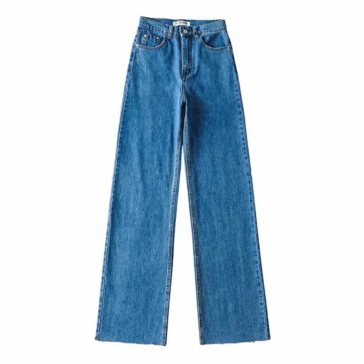 Pantalón Denim Ancho Cintura Alta con Borde Crudo - Image 5