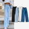 Pantalón Denim Ancho Cintura Alta con Borde Crudo