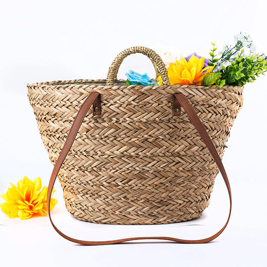 Bolsa Tejida de Paja Artesanal con Detalles de Papel - Bolsa de Playa y Viaje