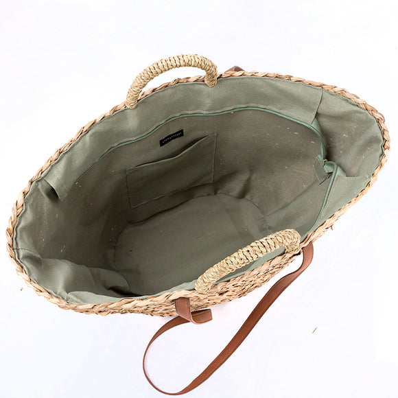 Bolsa Tejida de Paja Artesanal con Detalles de Papel - Bolsa de Playa y Viaje