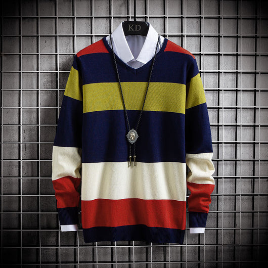 Suéter Casual Hombre Cuello Redondo Bloques de Color Slim Fit - Image 7