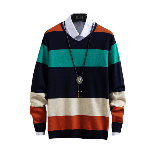 Suéter Casual Hombre Cuello Redondo Bloques de Color Slim Fit - Image 10