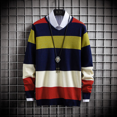Suéter Casual Hombre Cuello Redondo Bloques de Color Slim Fit - Image 3