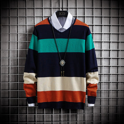 Suéter Casual Hombre Cuello Redondo Bloques de Color Slim Fit - Image 4