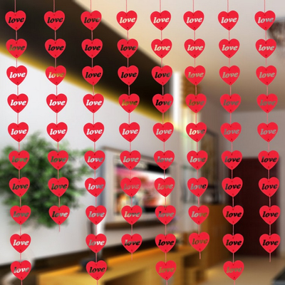 Red heart curtain with 'love' text, made of non-woven fabric, suitable for romantic home or party decoration. - Image 7