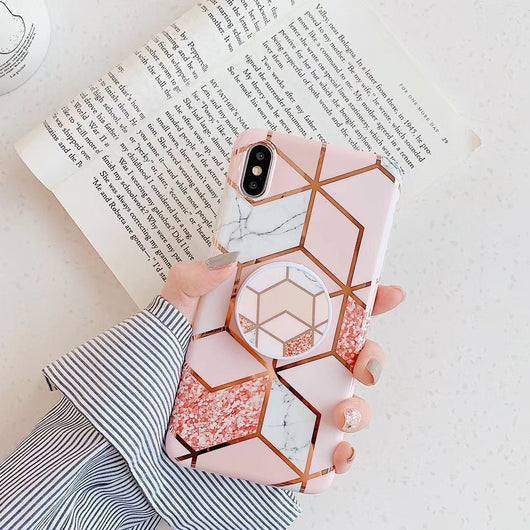 Funda Protectora para Teléfono con Soporte Plegable en Mármol Geométrico - Image 6