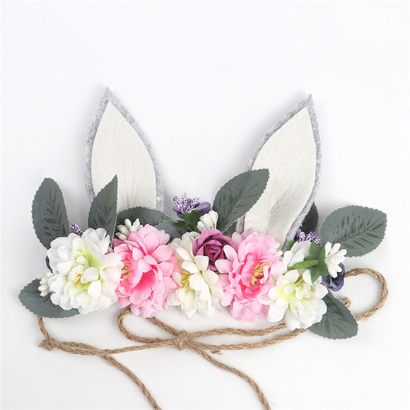 Diadema Infantil Orejas de Conejo con Flores Playa - Accesorio Temático Vacaciones