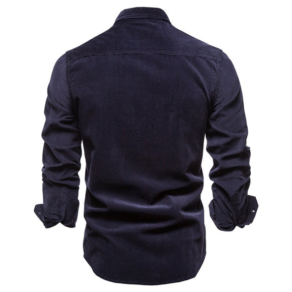 Camisa Azul de Manga Larga para Hombre - Estilo Universitario