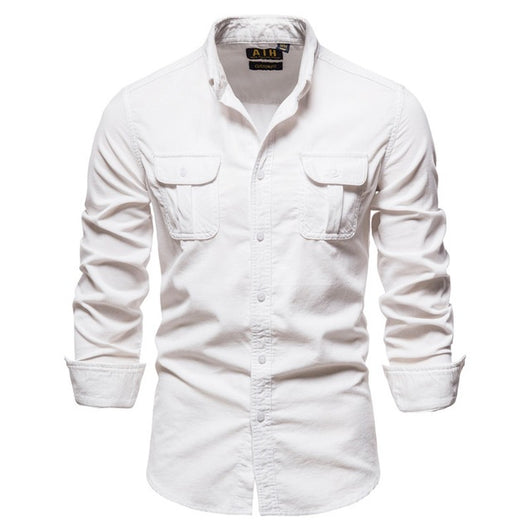 Camisa Azul de Manga Larga para Hombre - Estilo Universitario - Image 6